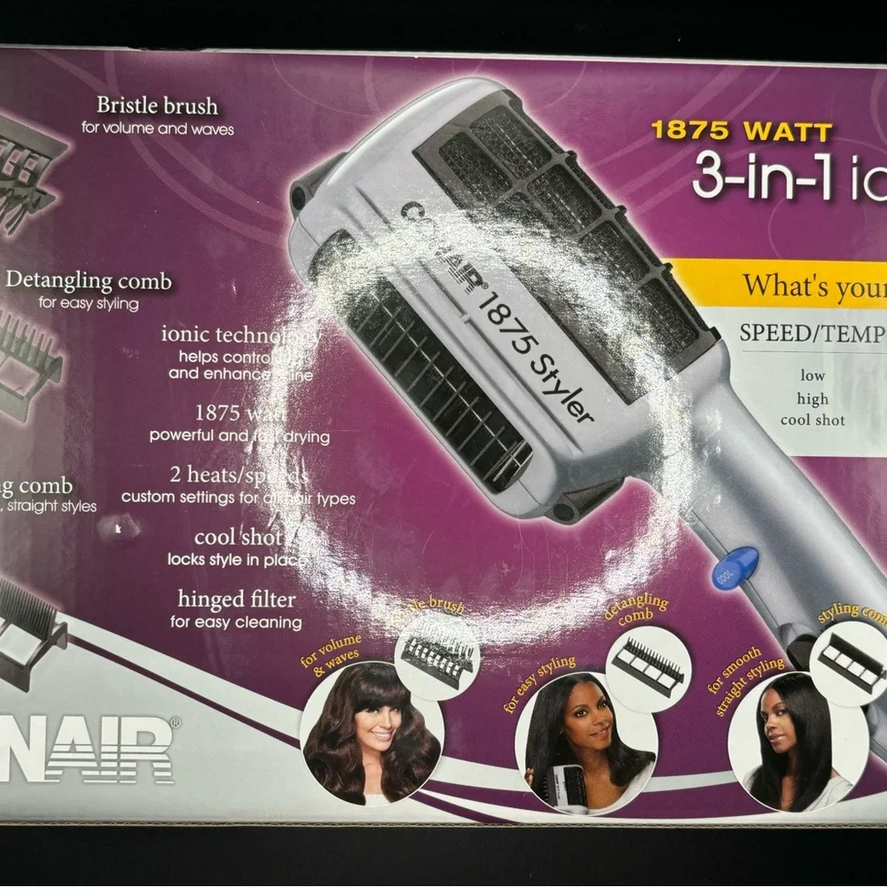 3-In-1 Styling Hair Dryer, 1875W Hair Dryer With 3 Attachments Beauty Gifts‎ New